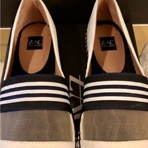 Zac Posen Black and White Striped Slip-Ons